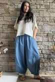 Inga Stretch Poplin Cotton Barrel Pant Denim